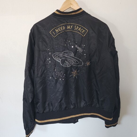 Torrid I Need My Space Jacket Sequin Bomber Pearl Snap Button 2 - Picture 1 of 4